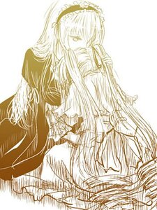 Rating: Safe Score: 0 Tags: 1girl dress frills hairband image lolita_hairband long_hair monochrome pair shinku sitting solo suigintou very_long_hair wings User: admin