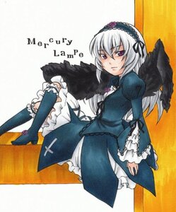 Rating: Safe Score: 0 Tags: 1girl black_wings boots dress frilled_sleeves frills hairband image long_hair long_sleeves looking_at_viewer silver_hair sitting solo suigintou wings User: admin