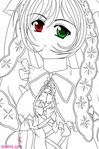 Rating: Safe Score: 0 Tags: 1girl dress frills green_eyes heterochromia image lineart long_hair looking_at_viewer monochrome red_eyes ribbon smile solo spot_color suiseiseki twintails User: admin