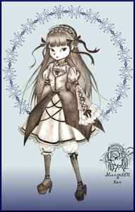 Rating: Safe Score: 0 Tags: 1girl bangs blunt_bangs border bow dress fishnet_legwear fishnets full_body gothic_lolita hairband high_heels image lolita_fashion long_hair long_sleeves looking_at_viewer monochrome puffy_sleeves shoes solo standing suigintou thighhighs User: admin
