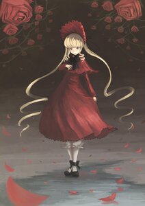 Rating: Safe Score: 0 Tags: 1girl black_footwear blonde_hair blue_eyes bonnet bow capelet dress flower full_body image long_hair long_sleeves looking_at_viewer pantyhose petals pink_rose red_capelet red_dress red_flower red_rose rose rose_petals shinku shoes solo standing twintails white_legwear User: admin