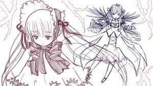 Rating: Safe Score: 0 Tags: 1girl dress hairband image lolita_hairband long_hair long_sleeves looking_at_viewer monochrome pair shinku sketch suigintou twintails very_long_hair wings User: admin