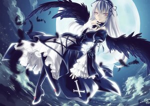 Rating: Safe Score: 0 Tags: 1girl black_wings cloud dress feathers frilled_sleeves frills full_moon hairband image long_hair long_sleeves looking_at_viewer moon night pink_eyes red_eyes silver_hair sky smile solo star_(sky) suigintou wings User: admin