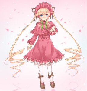 Rating: Safe Score: 0 Tags: 1girl blonde_hair blue_eyes bow bowtie character_name dress flower full_body image long_hair long_sleeves looking_at_viewer pantyhose petals red_dress shinku shoes solo standing twintails very_long_hair white_legwear User: admin