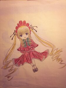 Rating: Safe Score: 0 Tags: 1girl blonde_hair blue_eyes bow capelet dress full_body image long_hair long_sleeves looking_at_viewer red_dress shinku shoes simple_background solo traditional_media twintails very_long_hair User: admin