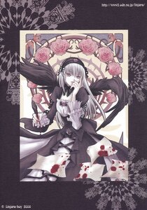 Rating: Safe Score: 0 Tags: 1girl black_wings blood dress flower frilled_sleeves frills hairband image long_hair long_sleeves looking_at_viewer rose silver_hair sitting solo suigintou very_long_hair wings User: admin