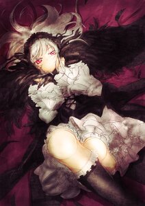 Rating: Safe Score: 0 Tags: 1girl black_wings doll_joints dress frills gothic_lolita hairband image joints lolita_fashion long_hair long_sleeves looking_at_viewer red_eyes solo suigintou white_hair wings User: admin