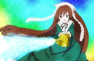 Rating: Safe Score: 0 Tags: 1girl :o brown_hair dress frills green_dress green_eyes head_scarf heterochromia image long_hair long_sleeves looking_at_viewer open_mouth red_eyes solo suiseiseki twintails very_long_hair watering_can wings User: admin