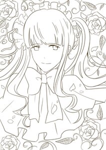Rating: Safe Score: 0 Tags: 1girl bangs bow flower greyscale image lineart long_hair looking_at_viewer maid_headdress monochrome petals pink_rose red_rose rose rose_petals shinku smile solo thorns white_rose yellow_rose User: admin