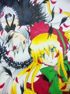 Rating: Safe Score: 0 Tags: 3girls black_wings blonde_hair blue_eyes bow bowtie dress flower green_bow green_neckwear image long_hair long_sleeves looking_at_viewer marker_(medium) multiple_girls pair petals photo red_dress red_eyes rose shinku suigintou traditional_media wings User: admin