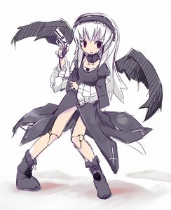 Rating: Safe Score: 0 Tags: 1girl black_dress black_wings boots cross dress feathered_wings frills full_body hairband image juliet_sleeves lolita_hairband long_hair long_sleeves looking_at_viewer solo suigintou wings User: admin