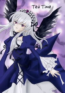 Rating: Safe Score: 0 Tags: 1girl black_wings dress feathers flower frills hairband image juliet_sleeves long_hair long_sleeves looking_at_viewer moon pink_eyes puffy_sleeves ribbon rose silver_hair solo suigintou wings User: admin