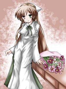 Rating: Safe Score: 0 Tags: 1girl brown_hair dress flower frills green_dress green_eyes heterochromia image long_hair long_sleeves looking_at_viewer red_eyes ribbon solo standing suiseiseki very_long_hair User: admin