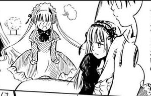 Rating: Safe Score: 0 Tags: 2girls dress frills greyscale image long_hair long_sleeves monochrome multiple_girls pair shinku simple_background suigintou very_long_hair white_background User: admin