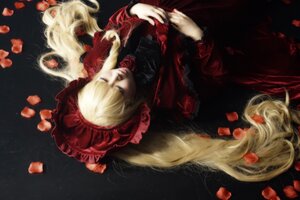 Rating: Safe Score: 0 Tags: 1girl blonde_hair bonnet dress flower long_hair long_sleeves lying petals red_dress red_flower red_rose rose rose_petals shinku solo very_long_hair User: admin