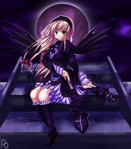 Rating: Safe Score: 0 Tags: 1girl alternate_eye_color alternate_hair_color artist_request black_dress black_wings blonde_hair boots bow closed_fan dress floating_hair folding_fan frilled_sleeves frills full_body full_moon hair_bow hairband hand_fan image knee_boots leg_garter lolita_hairband long_hair long_sleeves looking_at_viewer moon night railing red_bow rozen_maiden sitting smile solo stairs suigintou wind wings yellow_eyes User: admin