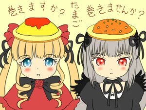 Rating: Safe Score: 0 Tags: 2girls :< blonde_hair blue_eyes blush bonnet dress drill_hair flower food hairband image long_hair multiple_girls pair red_eyes red_flower ribbon rose shinku silver_hair simple_background suigintou twin_drills twintails yellow_background User: admin