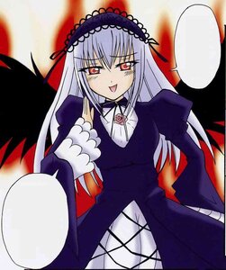 Rating: Safe Score: 0 Tags: 1girl black_dress black_wings dress flower frills hairband image juliet_sleeves long_hair long_sleeves looking_at_viewer open_mouth pink_eyes puffy_sleeves red_eyes silver_hair smile solo speech_bubble suigintou wings User: admin