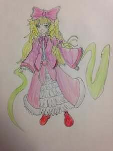 Rating: Safe Score: 0 Tags: 1girl blonde_hair bow colored_pencil_(medium) dress frills full_body green_eyes hair_bow hinaichigo image long_hair long_sleeves marker_(medium) open_mouth pantyhose photo pink_bow shoes smile solo traditional_media very_long_hair watercolor_(medium) wide_sleeves User: admin