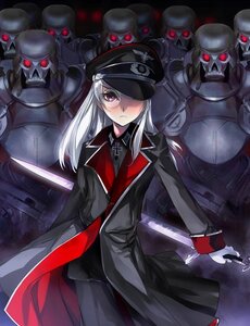 Rating: Safe Score: 0 Tags: 1girl auto_tagged hat image long_hair looking_at_viewer military military_uniform multiple_boys necktie peaked_cap red_eyes solo standing suigintou uniform weapon white_hair User: admin