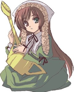 Rating: Safe Score: 0 Tags: 1girl brown_hair dress frills green_dress green_eyes image long_hair long_sleeves looking_at_viewer ribbon simple_background solo suiseiseki very_long_hair white_background User: admin