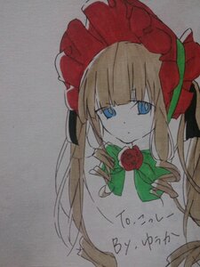 Rating: Safe Score: 0 Tags: 1girl bangs blonde_hair blue_eyes bow dress flower green_bow grey_background image long_hair looking_at_viewer red_flower red_rose rose shinku simple_background solo traditional_media twintails User: admin