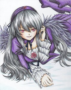 Rating: Safe Score: 0 Tags: 1girl auto_tagged black_wings dress flower frilled_sleeves frills hairband image long_hair long_sleeves looking_at_viewer lying marker_(medium) on_stomach pink_eyes silver_hair smile solo suigintou traditional_media wings User: admin