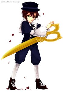 Rating: Safe Score: 0 Tags: 1boy blood boots brown_hair green_eyes hat image petals solo souseiseki top_hat weapon User: admin