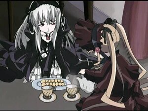 Rating: Safe Score: 0 Tags: 1girl black_dress dress flower food frills image letterboxed long_hair long_sleeves multiple_girls pair rose shinku sitting suigintou table tea teacup twintails wings User: admin