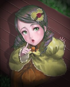 Rating: Safe Score: 0 Tags: 1girl auto_tagged dress drill_hair flower green_eyes green_hair image kanaria long_sleeves looking_at_viewer ribbon rose solo twin_drills wall User: admin