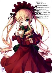 Rating: Safe Score: 0 Tags: 1girl blonde_hair blue_eyes bonnet bow cup dress drill_hair flower holding_cup image long_hair long_sleeves looking_at_viewer one_eye_closed red_dress rose saucer shinku smile solo teacup twin_drills twintails very_long_hair User: admin