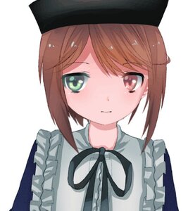 Rating: Safe Score: 0 Tags: 1girl apron bangs black_headwear brown_eyes brown_hair closed_mouth dress eyebrows_visible_through_hair frills hat image looking_at_viewer ribbon short_hair simple_background smile solo souseiseki striped upper_body white_background User: admin