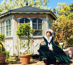 Rating: Safe Score: 0 Tags: 1girl brown_hair building closed_eyes day dress flower house outdoors scenery sitting sky solo suiseiseki traditional_media tree User: admin