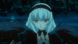 Rating: Safe Score: 0 Tags: 1girl black_ribbon black_wings closed_mouth detached_collar dress frilled_sleeves frills hairband image long_hair long_sleeves looking_at_viewer night outdoors pink_eyes snowing solo suigintou upper_body wings User: admin