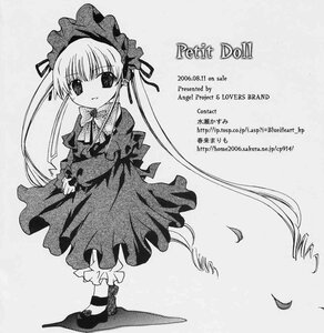 Rating: Safe Score: 0 Tags: 1girl dress full_body greyscale image long_hair long_sleeves looking_at_viewer monochrome shinku shoes solo standing twintails very_long_hair User: admin