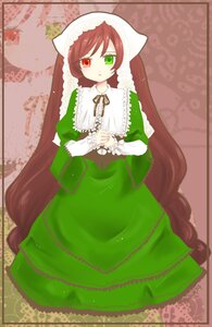 Rating: Safe Score: 0 Tags: 1girl brown_hair dress green_dress green_eyes head_scarf heterochromia image long_hair long_sleeves looking_at_viewer red_eyes solo suiseiseki twintails very_long_hair User: admin