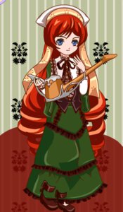 Rating: Safe Score: 0 Tags: 1girl :t blue_eyes dress drill_hair food frills full_body hat head_scarf image long_hair long_sleeves red_hair solo striped striped_background suiseiseki vertical_stripes very_long_hair User: admin