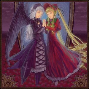 Rating: Safe Score: 0 Tags: 2girls blonde_hair dress flower holding_hands image long_hair long_sleeves multiple_girls pair red_dress rose shinku silver_hair suigintou twintails very_long_hair wings User: admin