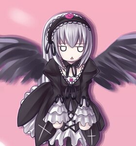 Rating: Safe Score: 0 Tags: 1girl auto_tagged black_dress black_wings chibi detached_collar dress feathered_wings flower frills gothic_lolita hairband image lolita_fashion lolita_hairband long_hair long_sleeves looking_at_viewer pink_background rose silver_hair simple_background solo suigintou wings User: admin