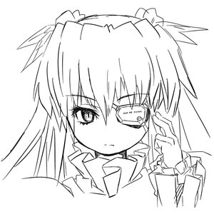 Rating: Safe Score: 0 Tags: 1girl bangs barasuishou blush closed_mouth eyebrows_visible_through_hair eyepatch greyscale hair_between_eyes image lineart long_hair looking_at_viewer monochrome portrait simple_background solo upper_body white_background User: admin