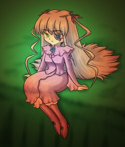 Rating: Safe Score: 0 Tags: 1girl barasuishou boots brown_hair dress full_body image knee_boots long_hair long_sleeves shinku sitting solo very_long_hair User: admin