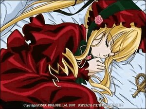 Rating: Safe Score: 0 Tags: 1girl blonde_hair bonnet bow closed_eyes dress flower image letterboxed long_hair long_sleeves lying red_dress rose shinku sleeping solo twintails watermark User: admin