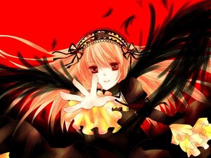 Rating: Safe Score: 0 Tags: 1girl black_wings dress frills hairband image lolita_hairband long_hair long_sleeves looking_at_viewer outstretched_hand red_background red_sky ribbon smile solo suigintou very_long_hair wings User: admin