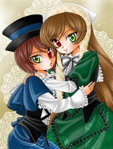 Rating: Safe Score: 0 Tags: 2girls brown_hair dress frills green_dress green_eyes hat head_scarf heterochromia image long_hair long_sleeves looking_at_viewer multiple_girls pair red_eyes short_hair siblings sisters smile souseiseki suiseiseki top_hat twins very_long_hair User: admin