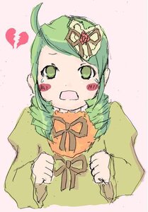 Rating: Safe Score: 0 Tags: 1girl ahoge blush_stickers dress green_eyes green_hair hat heart image kanaria long_sleeves looking_at_viewer open_mouth pink_background ribbon simple_background solo upper_body User: admin
