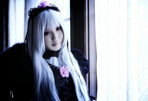 Rating: Safe Score: 0 Tags: 1girl bangs black_dress closed_mouth curtains dress flower lips long_hair looking_at_viewer pale_skin red_eyes solo suigintou white_hair User: admin