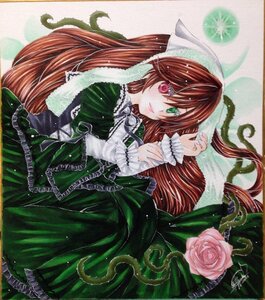 Rating: Safe Score: 0 Tags: 1girl brown_hair dress flower frills green_dress green_eyes hat heterochromia image lolita_fashion long_hair long_sleeves looking_at_viewer marker_(medium) pink_rose red_eyes rose smile solo suiseiseki traditional_media very_long_hair watercolor_(medium) User: admin