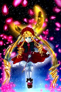 Rating: Safe Score: 0 Tags: 1girl blonde_hair bloomers blue_eyes bonnet bow bowtie dress drill_hair flower flying full_body image long_hair long_sleeves petals pink_flower red_dress shinku shoes solo standing twintails very_long_hair wings User: admin