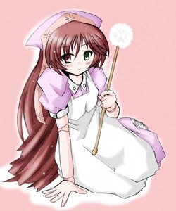 Rating: Safe Score: 0 Tags: 1girl apron blush brown_hair dress green_eyes head_scarf heterochromia image long_hair long_sleeves looking_at_viewer pink_background puffy_sleeves red_eyes short_sleeves simple_background solo suiseiseki very_long_hair User: admin