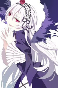 Rating: Safe Score: 0 Tags: 1girl bangs black_ribbon black_wings dress flower frilled_sleeves frills hairband image long_hair long_sleeves looking_at_viewer open_mouth pink_eyes red_eyes ribbon rose solo suigintou very_long_hair white_background wings User: admin